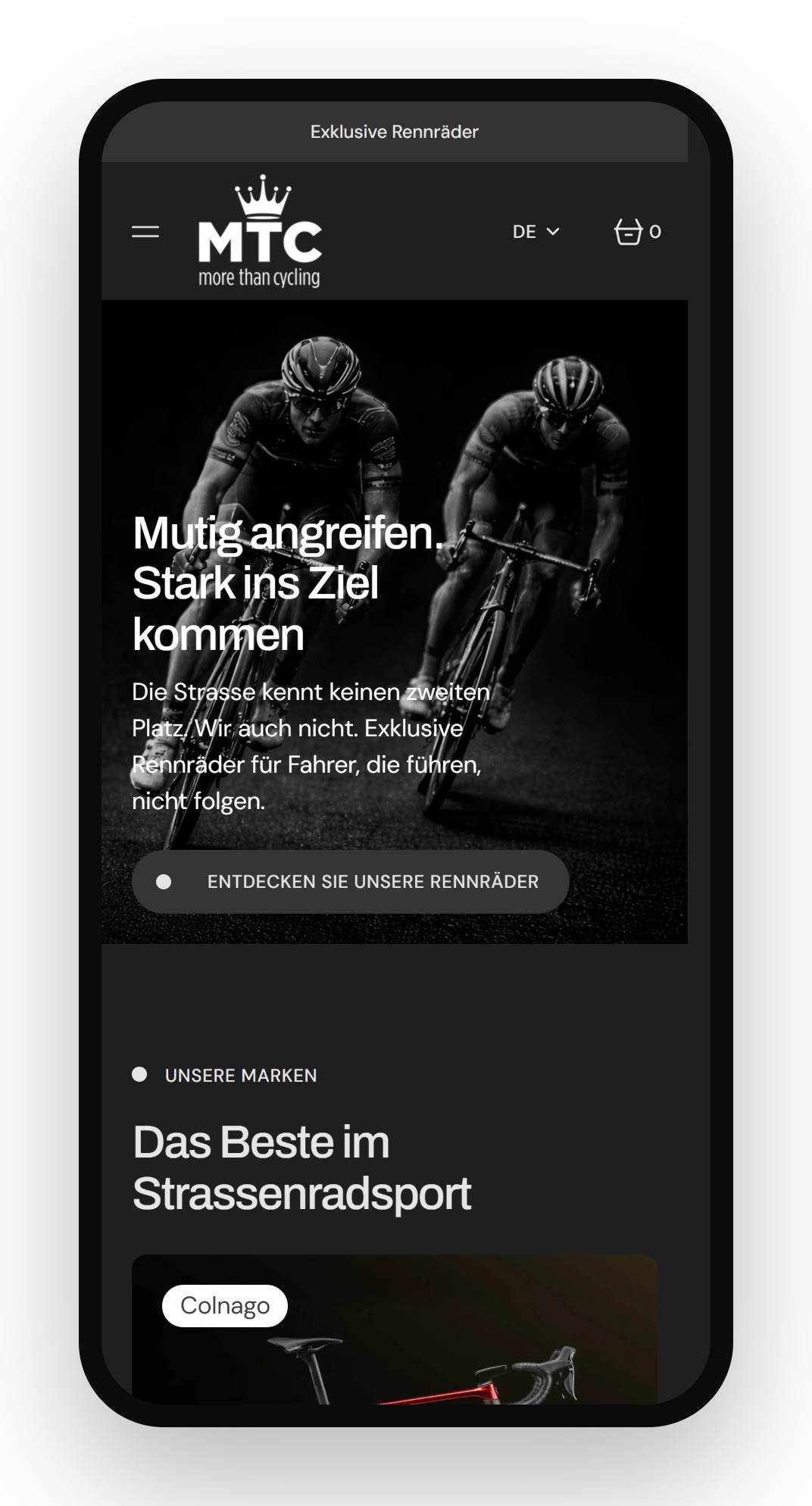 MoreThanCycling Online-Shop auf dem Smartphone
