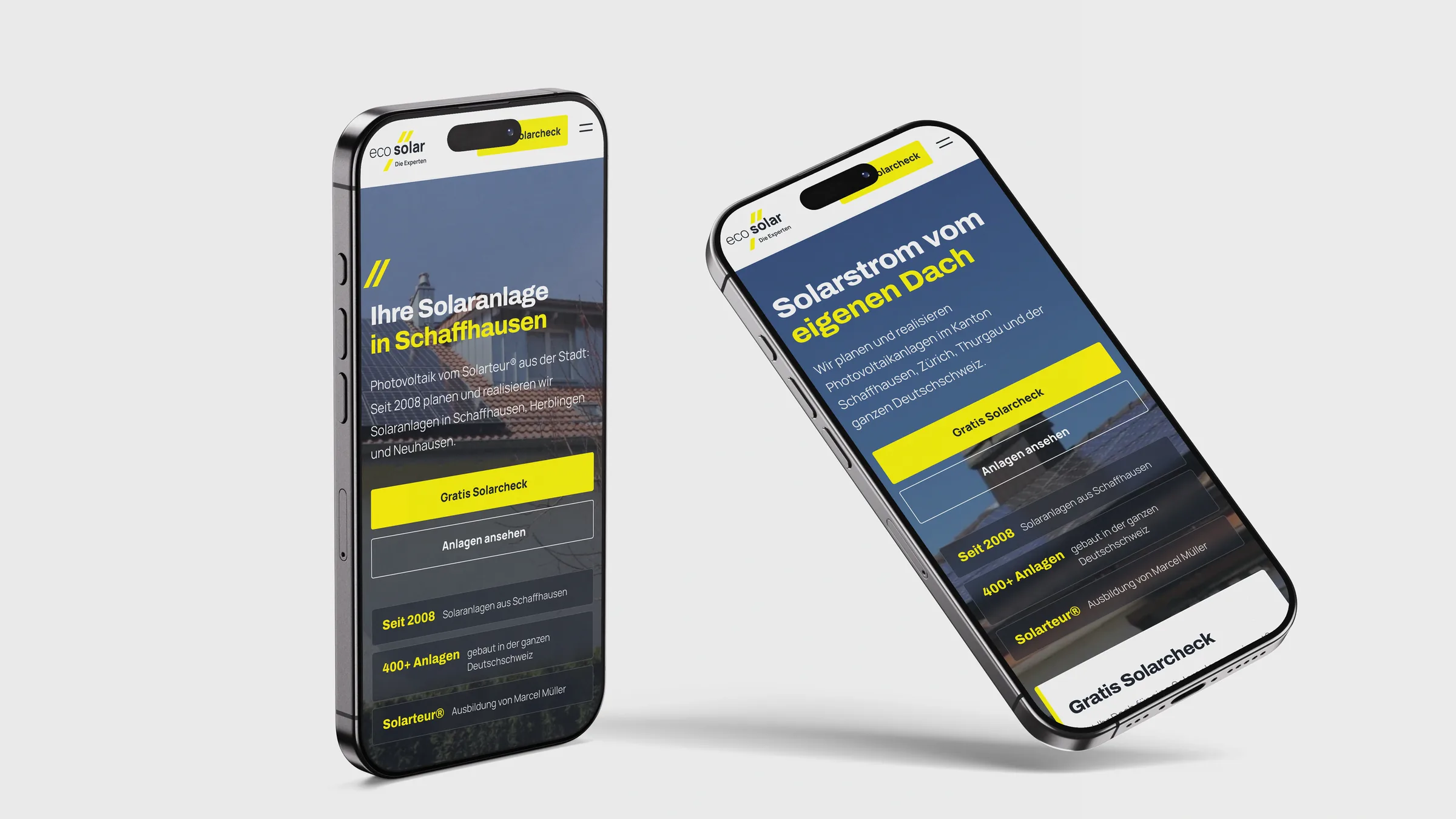 eco solar ag, Ortsseite Schaffhausen auf dem Smartphone