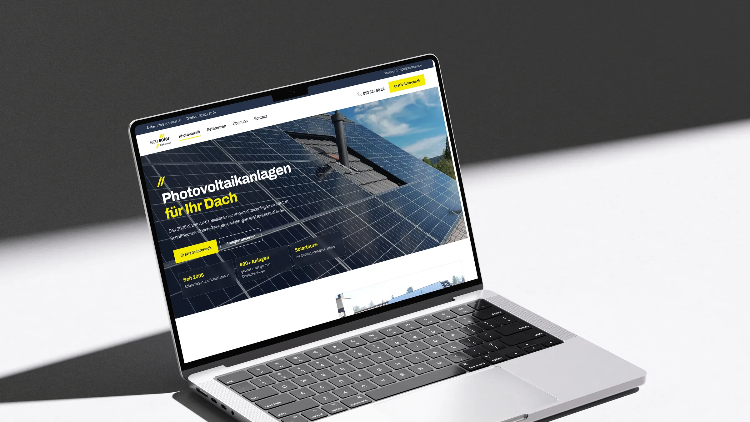 eco solar ag, Photovoltaik-Seite auf dem Laptop