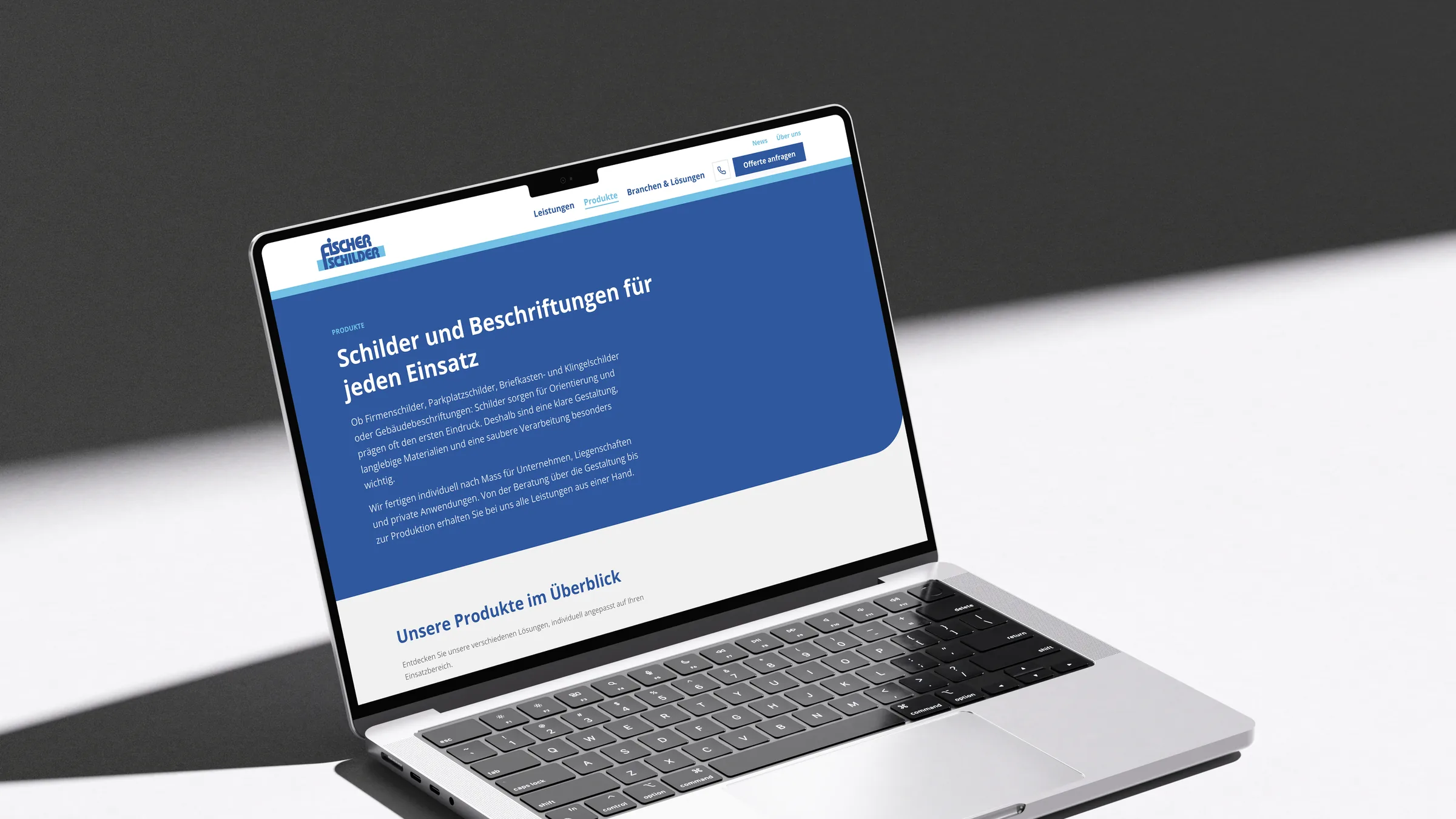 Fischer Schilder GmbH, Produktübersicht auf dem Laptop
