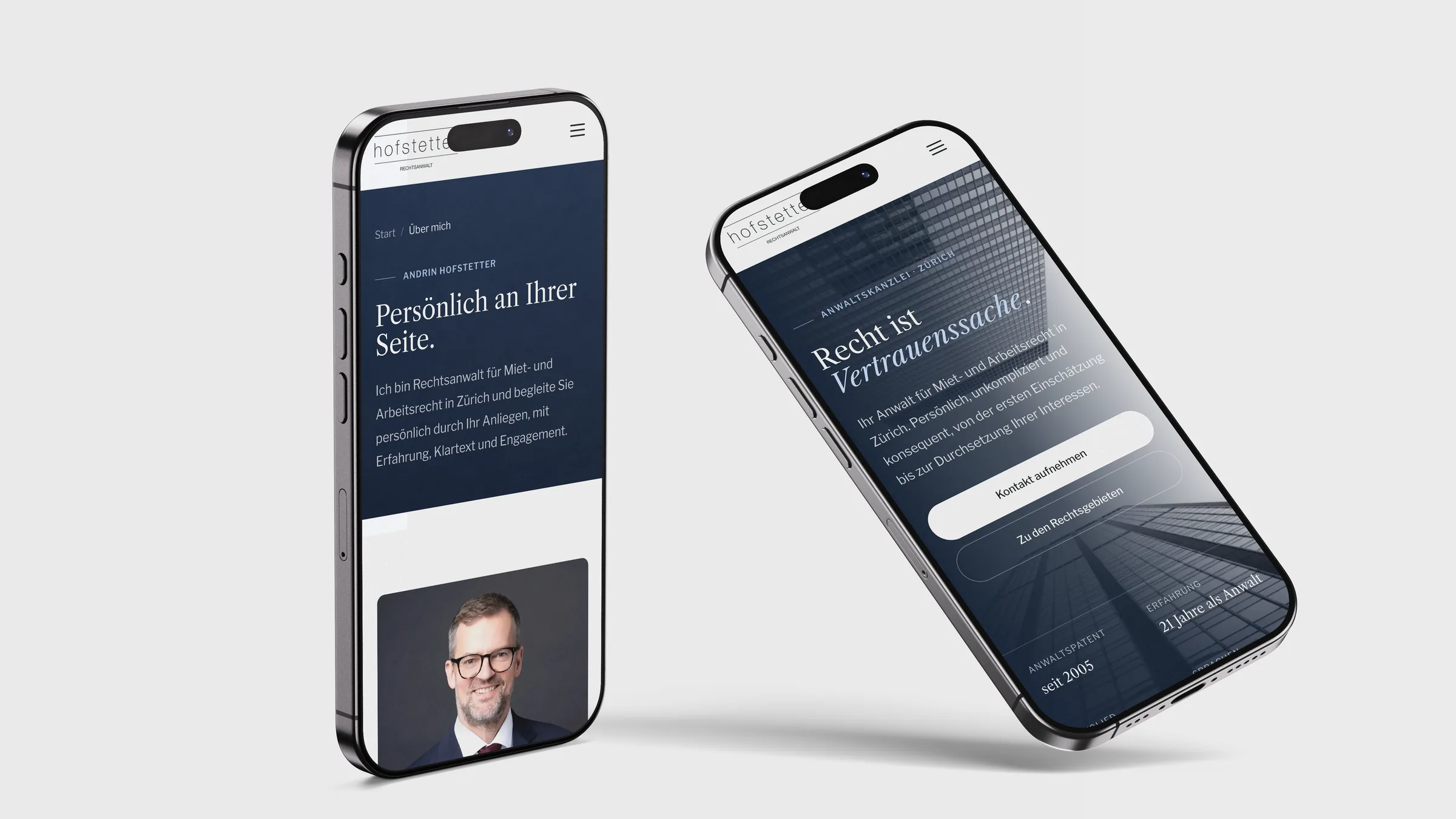 Hofstetter Law, Website auf dem Smartphone