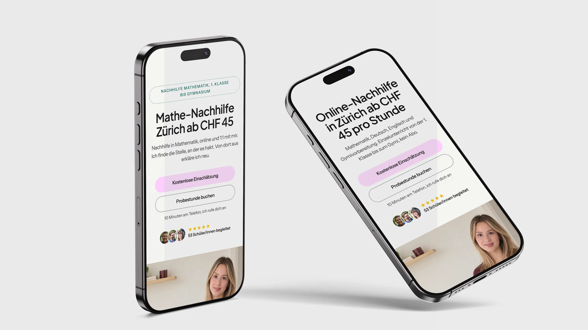 lernform, Seite Mathe-Nachhilfe Zürich auf dem Smartphone