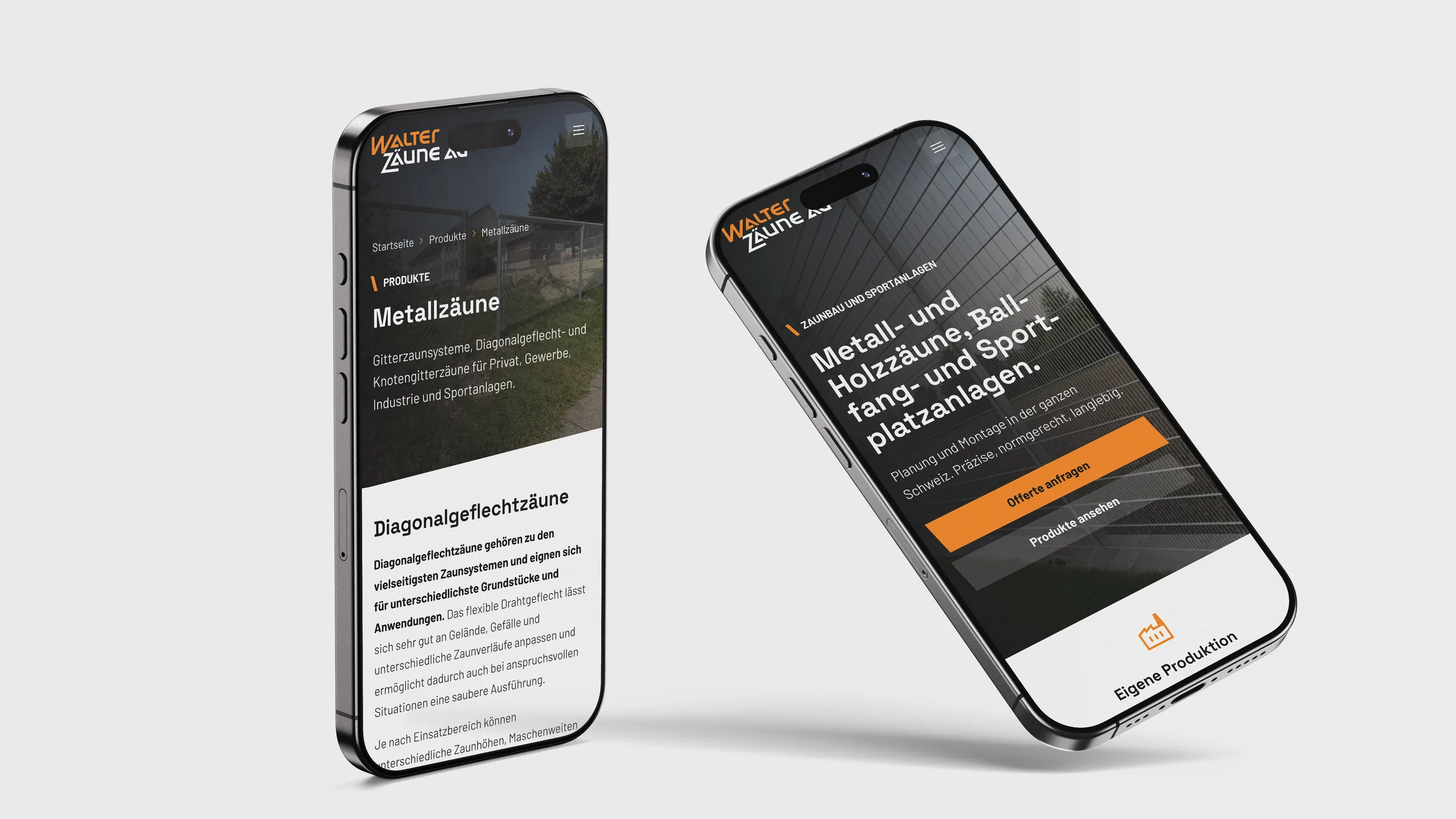 Walter Zäune AG, Website auf dem Smartphone