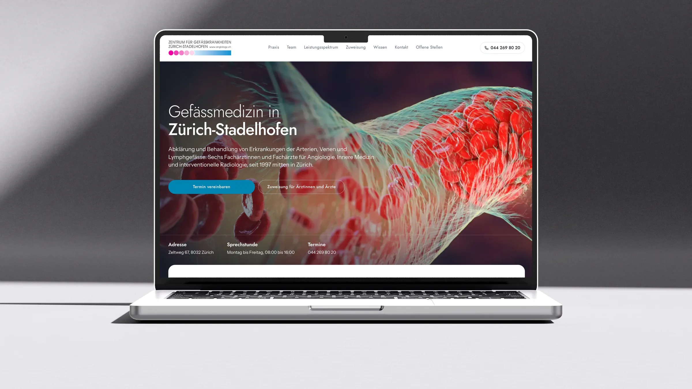Website Zentrum für Gefässkrankheiten Zürich-Stadelhofen